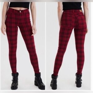 American Eagle Outfitters Red Checkered Skinny Pants